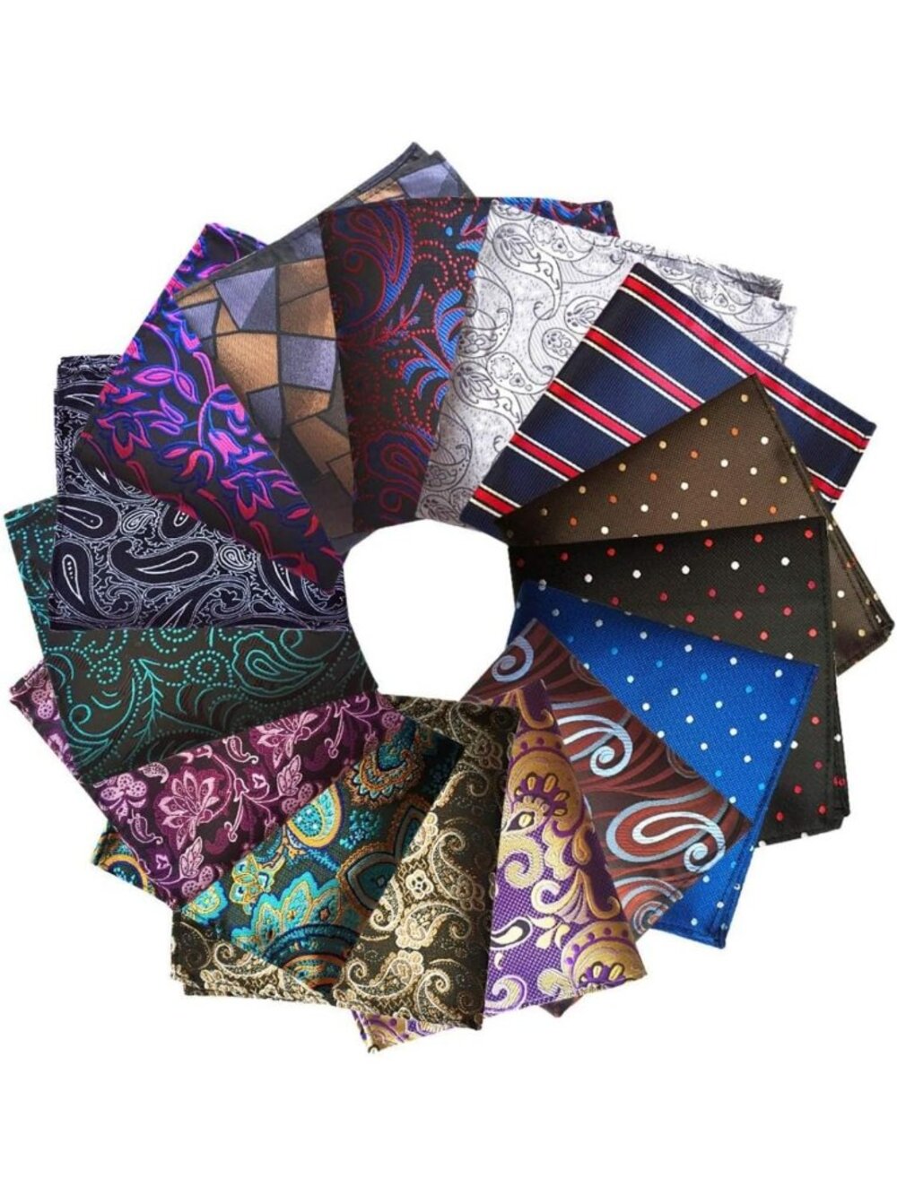 15 Pcs Assorted Pocket Squares for Men - Stylish Handkerchiefs for Weddings